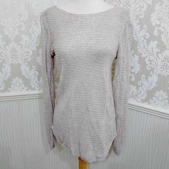 Tahari Beige 100% Linen Lightweight Sweater Size Medium - Picture 2 of 4